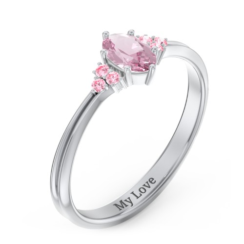 Solitaire Oval with Triple Accents Ring – Sterling Silver with Pink Tourmaline and Fancy Pink Premium Zirconia