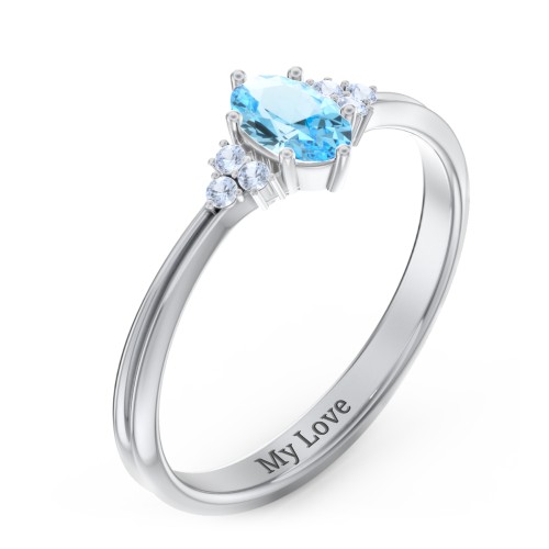 Solitaire Oval with Triple Accents Ring – Sterling Silver with Blue Topaz and Fancy Blue Premium Zirconia