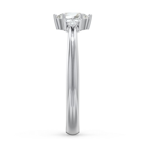 Solitaire Oval with Triple Accents Ring – Sterling Silver with Cubic Zirconia and White Premium Zirconia