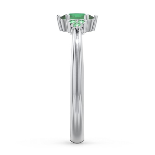 Solitaire Oval with Triple Accents Ring – Sterling Silver with Emerald and Green Premium Zirconia