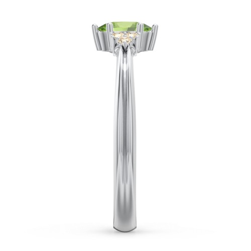 Solitaire Oval with Triple Accents Ring – Sterling Silver with Peridot and Fancy Yellow Premium Zirconia