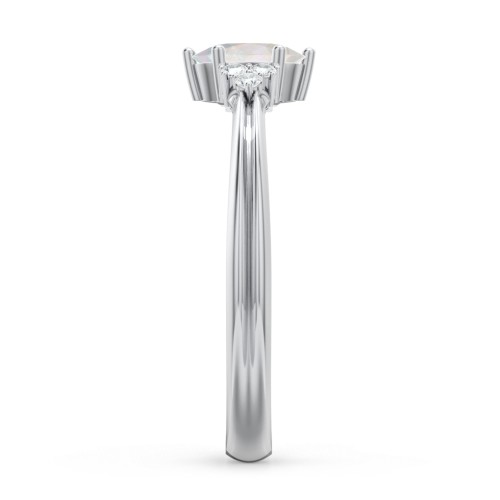 Solitaire Oval with Triple Accents Ring – Sterling Silver with Opal and White Premium Zirconia