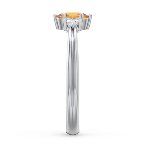 Solitaire Oval with Triple Accents Ring – Sterling Silver with Citrine and White Premium Zirconia