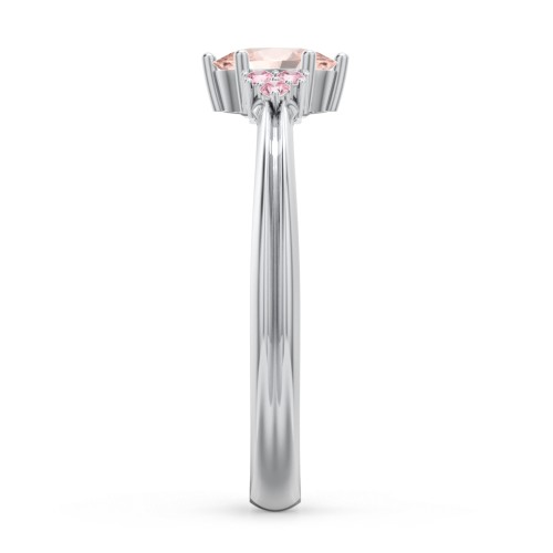Solitaire Oval with Triple Accents Ring – Sterling Silver with Morganite and Fancy Pink Premium Zirconia