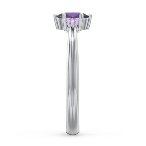 Solitaire Oval with Triple Accents Ring – Sterling Silver with Amethyst and Amethyst Premium Zirconia