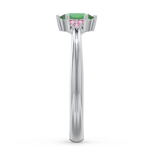 Solitaire Oval with Triple Accents Ring – Sterling Silver with Emerald and Red Premium Zirconia
