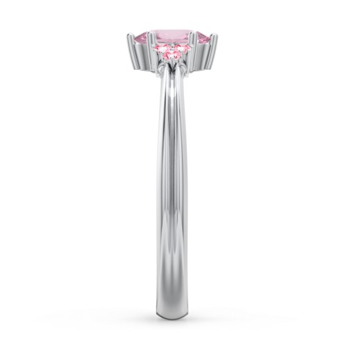 Solitaire Oval with Triple Accents Ring – Sterling Silver with Pink Tourmaline and Fancy Pink Premium Zirconia