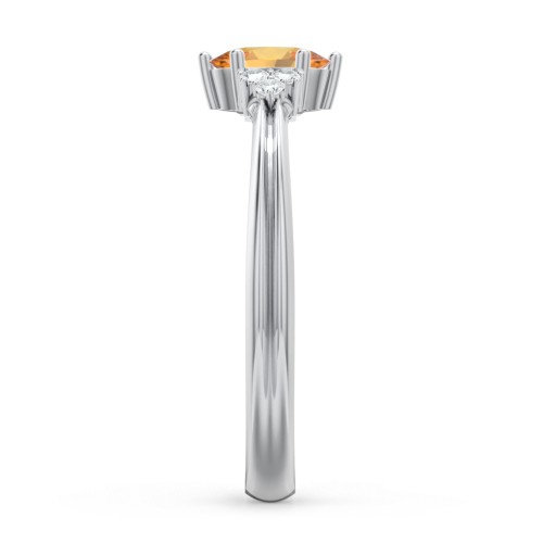 Solitaire Oval with Triple Accents Ring – Sterling Silver with Citrine and White Premium Zirconia
