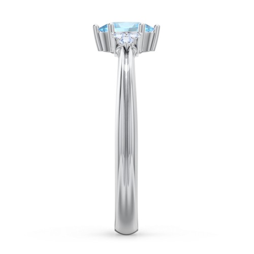 Solitaire Oval with Triple Accents Ring – Sterling Silver with Blue Topaz and Fancy Blue Premium Zirconia
