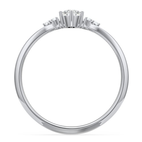Solitaire Oval with Triple Accents Ring – Sterling Silver with Cubic Zirconia and White Premium Zirconia