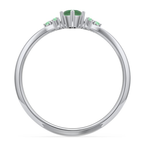 Solitaire Oval with Triple Accents Ring – Sterling Silver with Emerald and Green Premium Zirconia