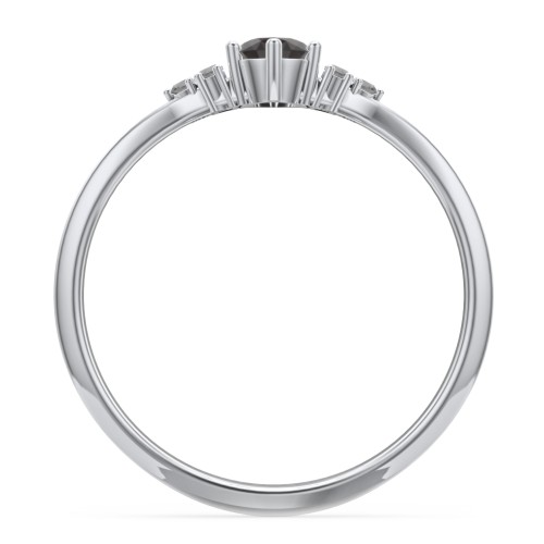 Solitaire Oval with Triple Accents Ring – Sterling Silver with Smokey Quartz and Black Premium Zirconia