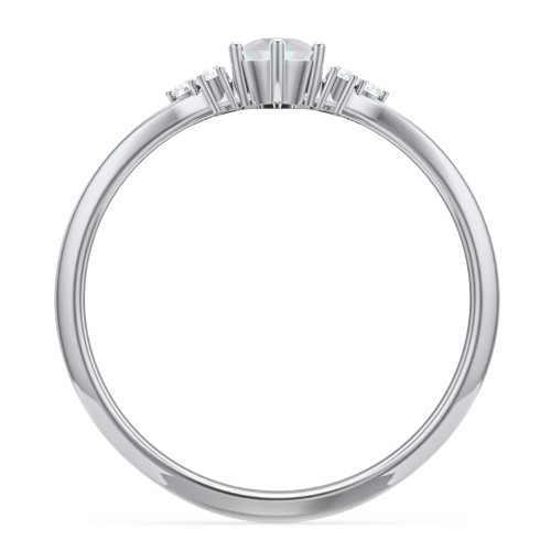 Solitaire Oval with Triple Accents Ring – Sterling Silver with Opal and White Premium Zirconia