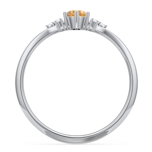 Solitaire Oval with Triple Accents Ring – Sterling Silver with Citrine and White Premium Zirconia