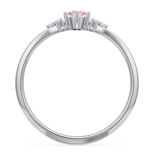 Solitaire Oval with Triple Accents Ring – Sterling Silver with Morganite and Fancy Pink Premium Zirconia