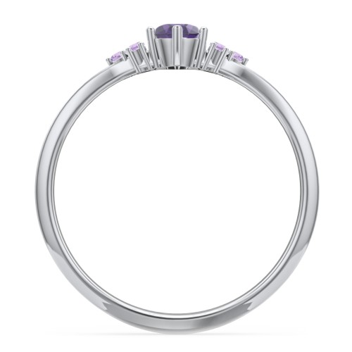 Solitaire Oval with Triple Accents Ring – Sterling Silver with Amethyst and Amethyst Premium Zirconia