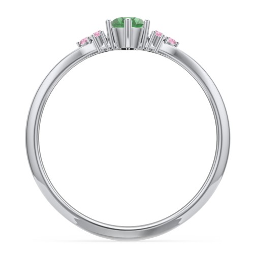 Solitaire Oval with Triple Accents Ring – Sterling Silver with Emerald and Red Premium Zirconia