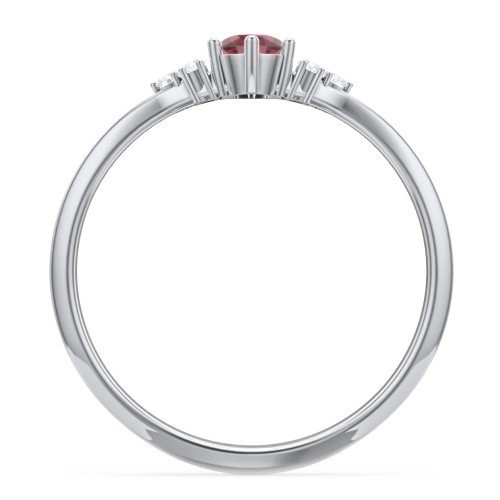 Solitaire Oval with Triple Accents Ring – Sterling Silver with Ruby and White Premium Zirconia