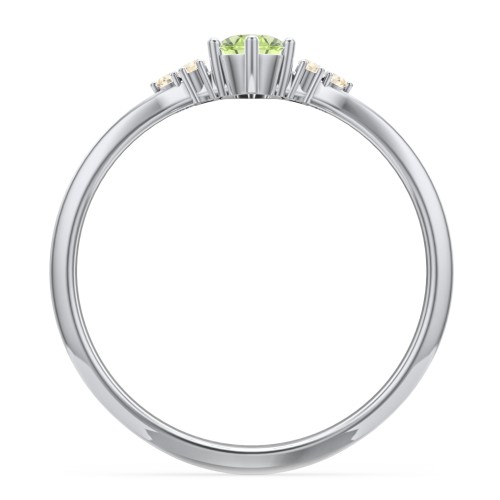 Solitaire Oval with Triple Accents Ring – Sterling Silver with Peridot and Fancy Yellow Premium Zirconia