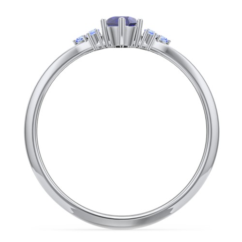 Solitaire Oval with Triple Accents Ring – Sterling Silver with Blue Sapphire and Fancy Blue Premium Zirconia