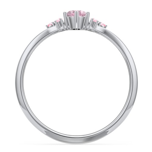 Solitaire Oval with Triple Accents Ring – Sterling Silver with Pink Tourmaline and Fancy Pink Premium Zirconia