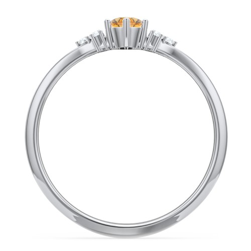 Solitaire Oval with Triple Accents Ring – Sterling Silver with Citrine and Diamond