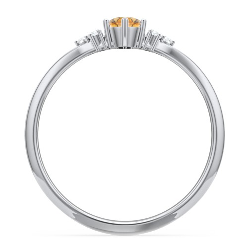 Solitaire Oval with Triple Accents Ring – Sterling Silver with Citrine and White Premium Zirconia