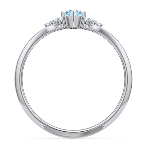 Solitaire Oval with Triple Accents Ring – Sterling Silver with Blue Topaz and Fancy Blue Premium Zirconia