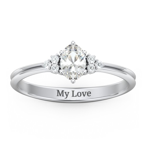 Solitaire Oval with Triple Accents Ring – Sterling Silver with Cubic Zirconia and White Premium Zirconia