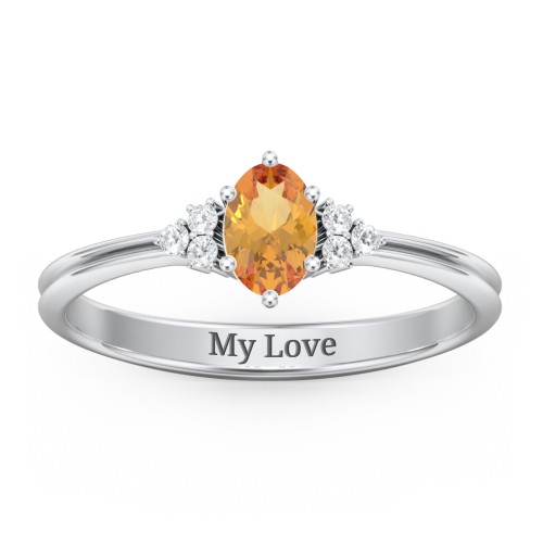 Solitaire Oval with Triple Accents Ring – Sterling Silver with Citrine and White Premium Zirconia