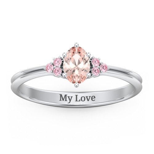Solitaire Oval with Triple Accents Ring – Sterling Silver with Morganite and Fancy Pink Premium Zirconia
