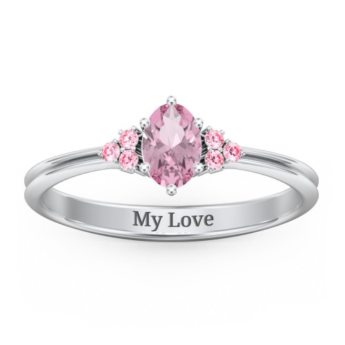 Solitaire Oval with Triple Accents Ring – Sterling Silver with Pink Tourmaline and Fancy Pink Premium Zirconia