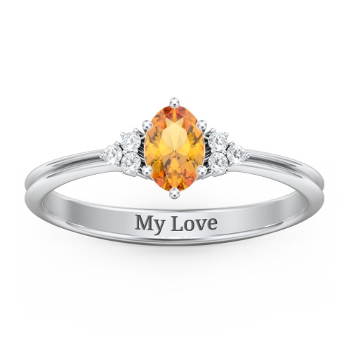 Solitaire Oval with Triple Accents Ring – Sterling Silver with Citrine and White Premium Zirconia