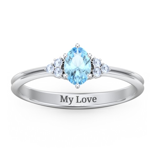 Solitaire Oval with Triple Accents Ring – Sterling Silver with Blue Topaz and Fancy Blue Premium Zirconia