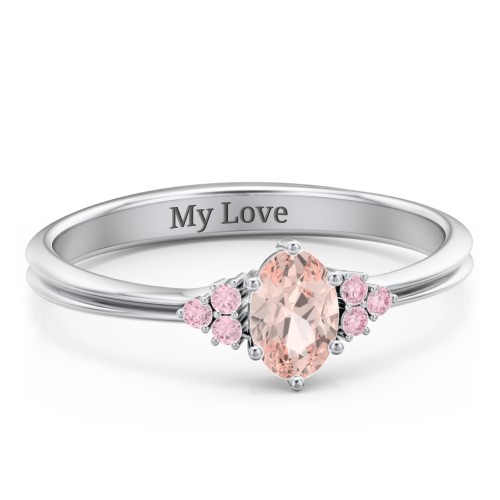 Solitaire Oval with Triple Accents Ring – Sterling Silver with Morganite and Fancy Pink Premium Zirconia