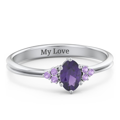 Solitaire Oval with Triple Accents Ring – Sterling Silver with Amethyst and Amethyst Premium Zirconia