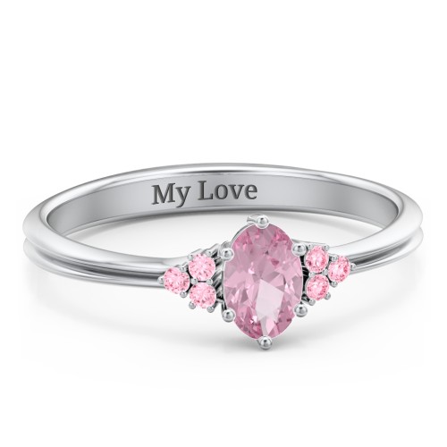 Solitaire Oval with Triple Accents Ring – Sterling Silver with Pink Tourmaline and Fancy Pink Premium Zirconia