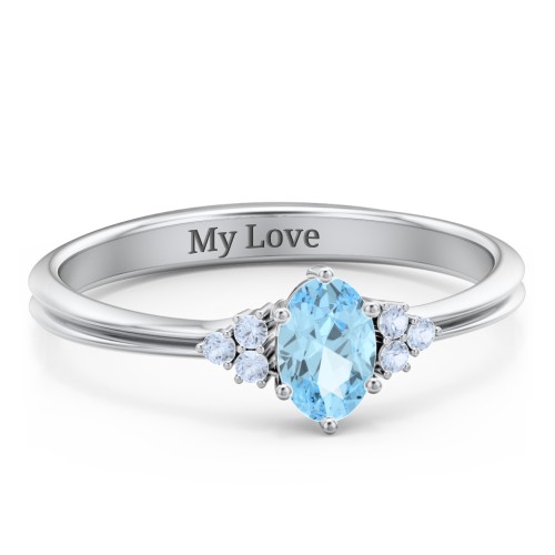 Solitaire Oval with Triple Accents Ring – Sterling Silver with Blue Topaz and Fancy Blue Premium Zirconia