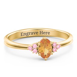 Solitaire Oval with Triple Accents Ring in 10K Solid Yellow Gold with Citrine, Fancy Pink Premium Zirconia, and Cubic Zirconia