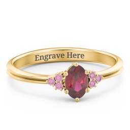 Solitaire Oval with Triple Accents Ring in 10K Solid Yellow Gold with Ruby, Red Premium Zirconia, and Cubic Zirconia