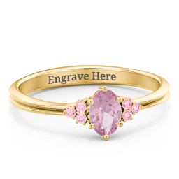 Solitaire Oval with Triple Accents Ring in 10K Solid Yellow Gold with Pink Tourmaline, Fancy Pink Premium Zirconia, and Cubic Zirconia