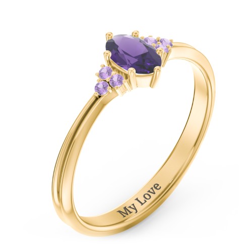 Solitaire Oval with Triple Accents Ring – 10K Yellow Gold with Amethyst and Amethyst Premium Zirconia