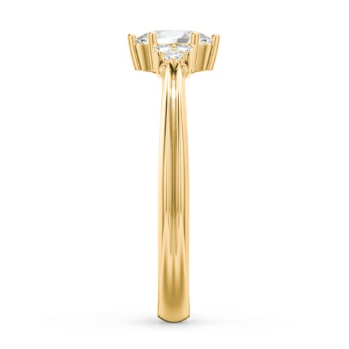 Solitaire Oval with Triple Accents Ring – 10K Yellow Gold with Cubic Zirconia and White Premium Zirconia