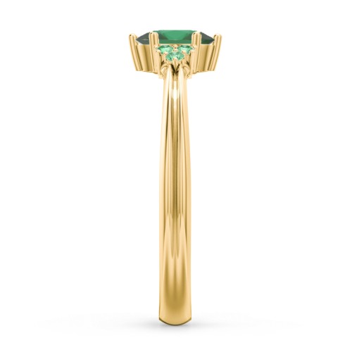 Solitaire Oval with Triple Accents Ring – 10K Yellow Gold with Emerald and Green Premium Zirconia