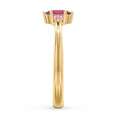 Solitaire Oval with Triple Accents Ring – 10K Yellow Gold with Ruby and Red Premium Zirconia