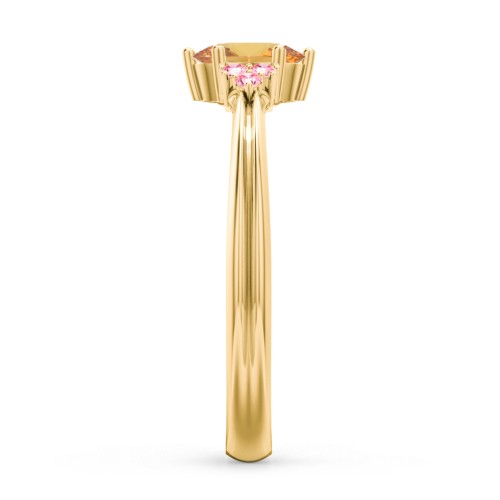 Solitaire Oval with Triple Accents Ring – 10K Yellow Gold with Citrine and Fancy Pink Premium Zirconia