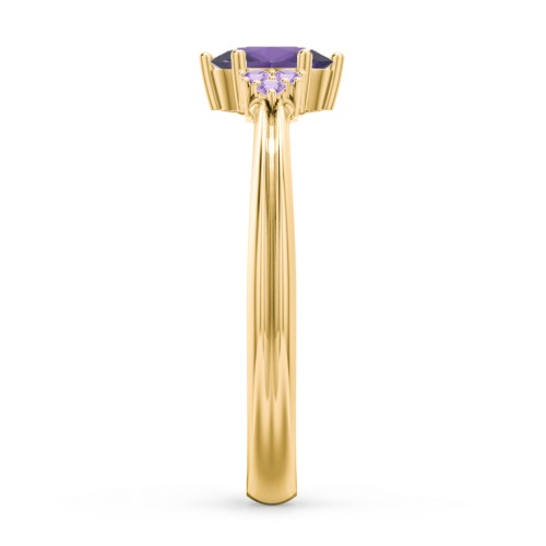 Solitaire Oval with Triple Accents Ring – 10K Yellow Gold with Amethyst and Amethyst Premium Zirconia
