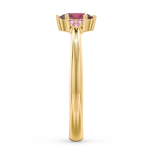 Solitaire Oval with Triple Accents Ring – 10K Yellow Gold with Ruby and Red Premium Zirconia