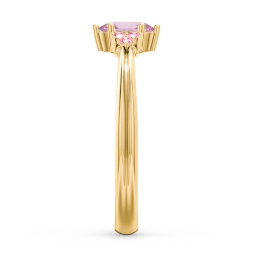 Solitaire Oval with Triple Accents Ring – 10K Yellow Gold with Pink Tourmaline and Fancy Pink Premium Zirconia
