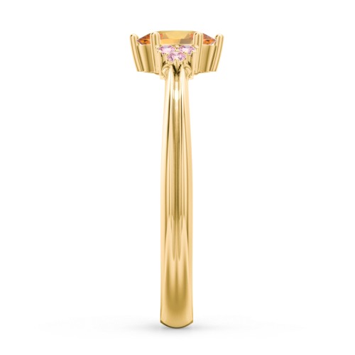 Solitaire Oval with Triple Accents Ring – 10K Yellow Gold with Citrine and Fancy Pink Premium Zirconia